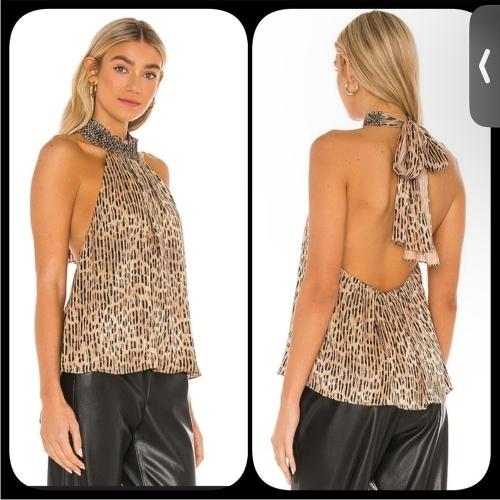 Alice + Olivia Neutral Leopard Halter Blouse